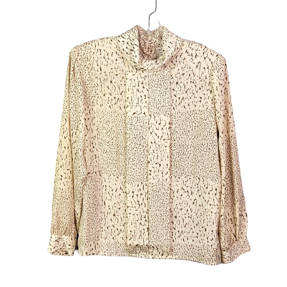 Tan Jay Vintage 80's Animal Print Inspired All Over Print Silky Feel Blouse 8 - Picture 2 of 14
